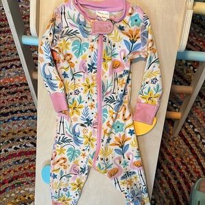 Floral Baby Onesie with Pink Trim